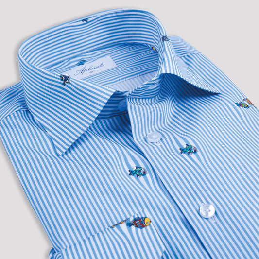 Ljusblå Randig Skjorta med Printmönster (Limited Edition)